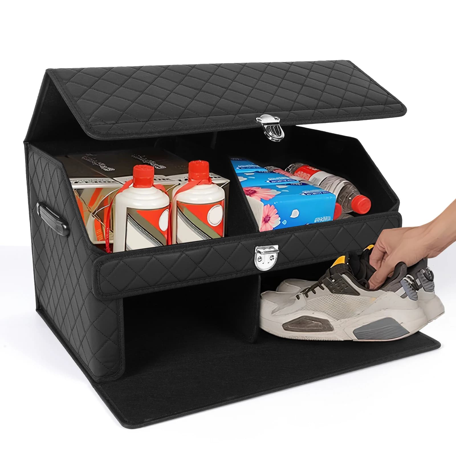 Organizer for Double Layer Car Bag with Cover, Adjustable Container and Foldable for SUV, Car, Truck, Van