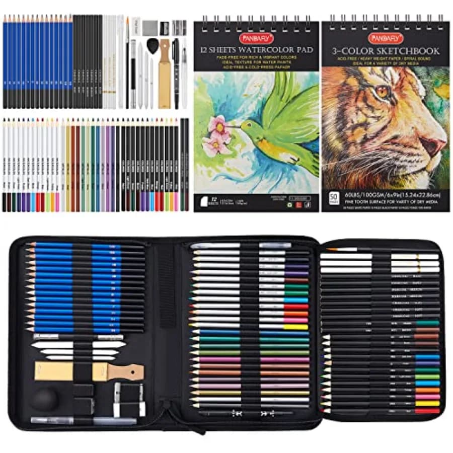 80 Drawing Sketching Kit Set - Pro Art Supplies with Sketchbook and Watercolor Paper - Include Tutorial, Pastel, Watercolor, Sk
