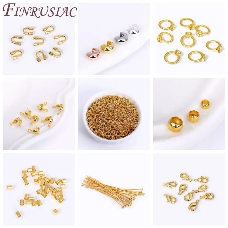 Protezione placcata oro 18 carati per gioielli, perline a crimpare, accessori per braccialetti fai da te, forniture per la creazione di gioielli, tappi terminali, fermagli per aragosta