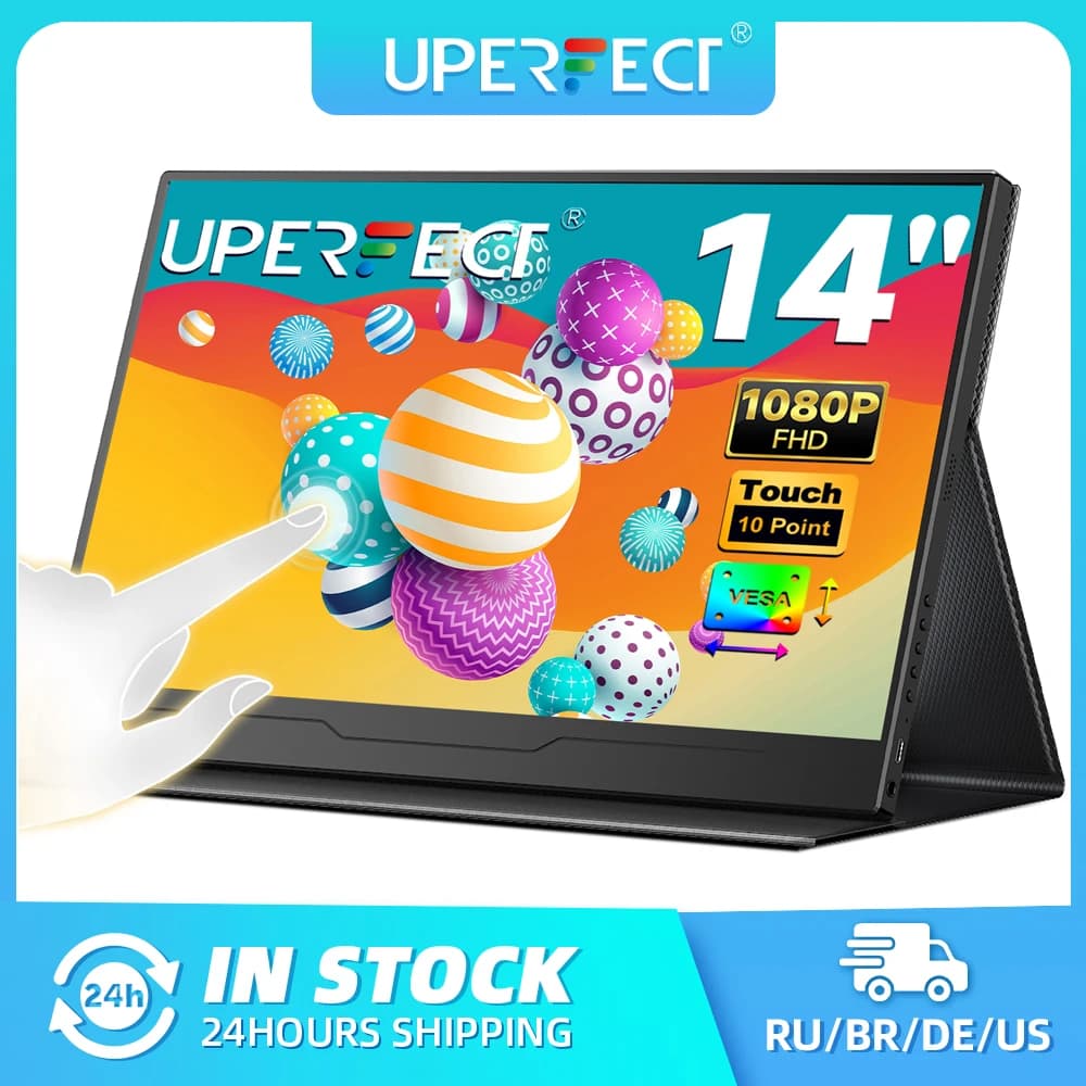 UPERFECT Monitor portatile touch screen da 14" 1080P per computer da gioco, display espandibile HDMI Type-c per XBox Raspberry Pi PS4/5 Switch Laptop