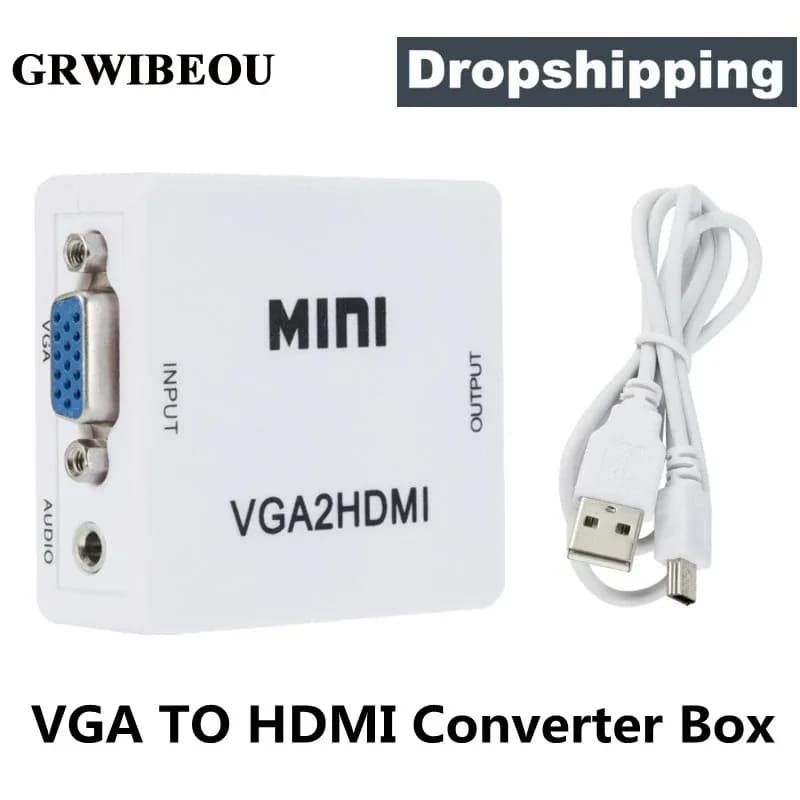 GRWIBEOU Adattatore Audio VGA 1080P 2 HDMI, Connettore VGA2HDMI, Mini Convertitore da VGA a HDMI con Audio per PC, Laptop, HDTV, Proiettore