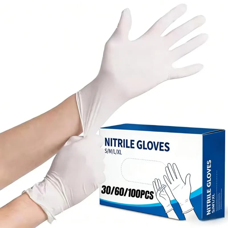 Guanti in nitrile bianchi multiuso da 30/60/100 pezzi, per tintura capelli e pulizia, con design a macchia visibile, per salone, colorazione, igiene in cucina