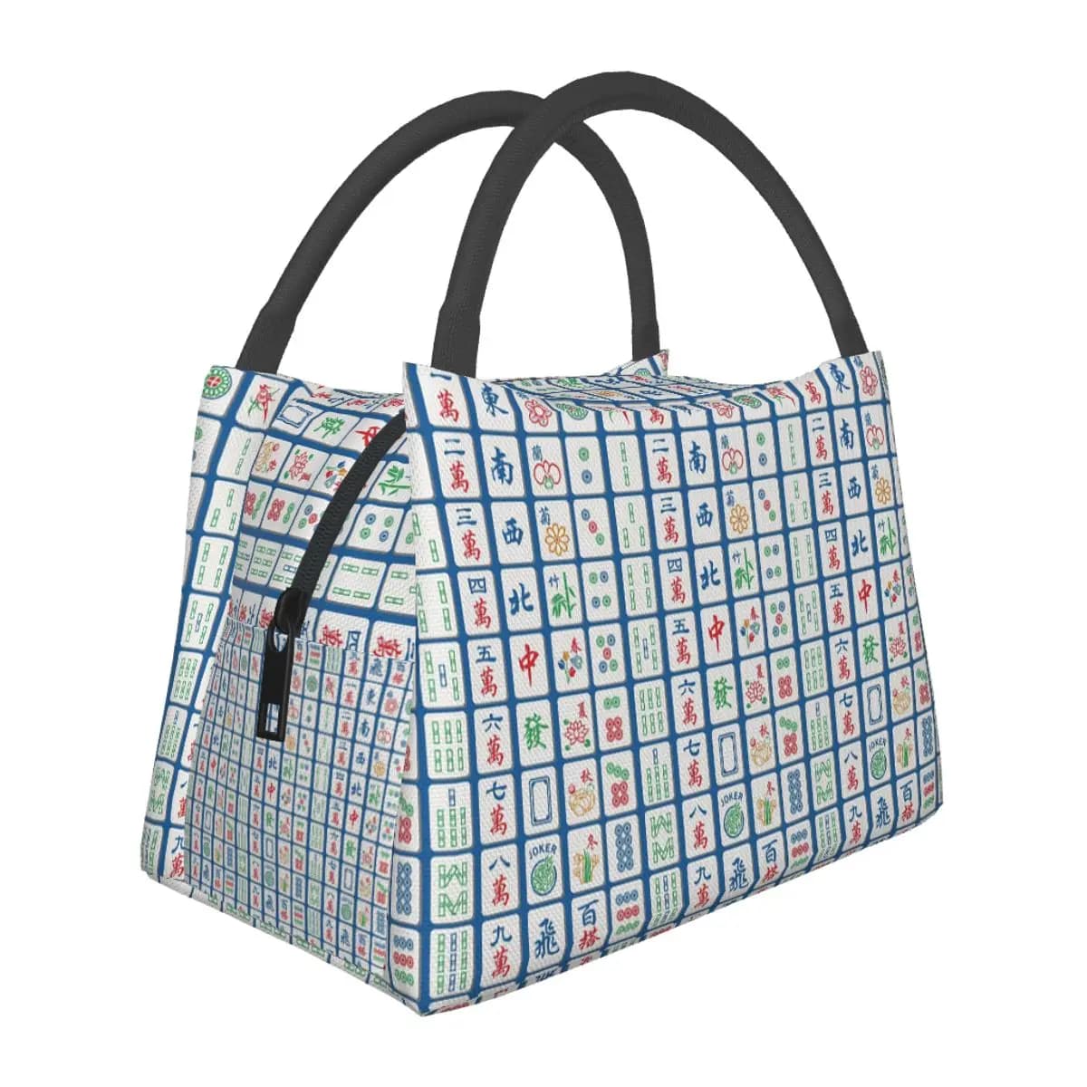 Tessere Mahjong su borsa termica blu per la scuola, picnic, contenitori per alimenti, contenitore portatile, borsa termica per il pranzo
