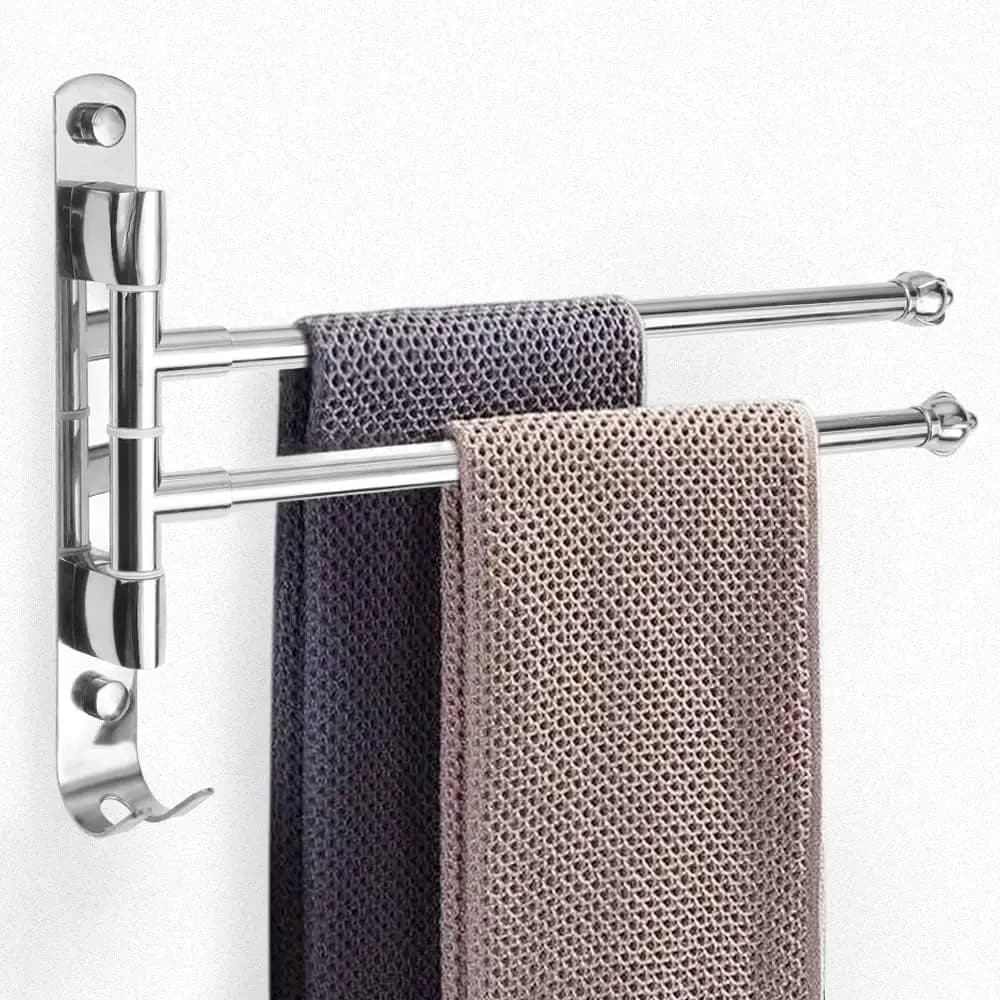 Portasciugamani girevole a 2 bracci da 30 cm con gancio Portasciugamani da cucina in acciaio inossidabile 304 Portasciugamani girevole cromato a parete per bagno