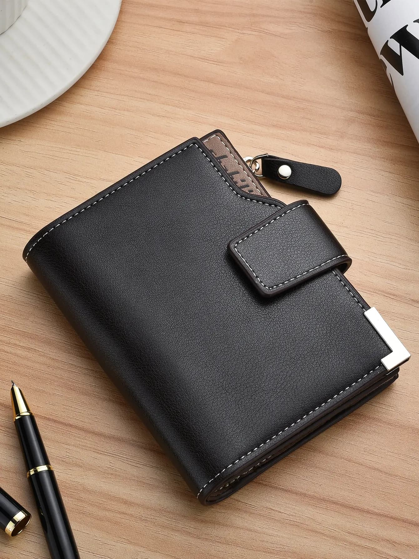 SHABILI Short Men's Wallet, New Fashion Ultra-Thin Bifold Wallet, Multi-Card Slots, Young Business Style, Vertical Type, Soft Le