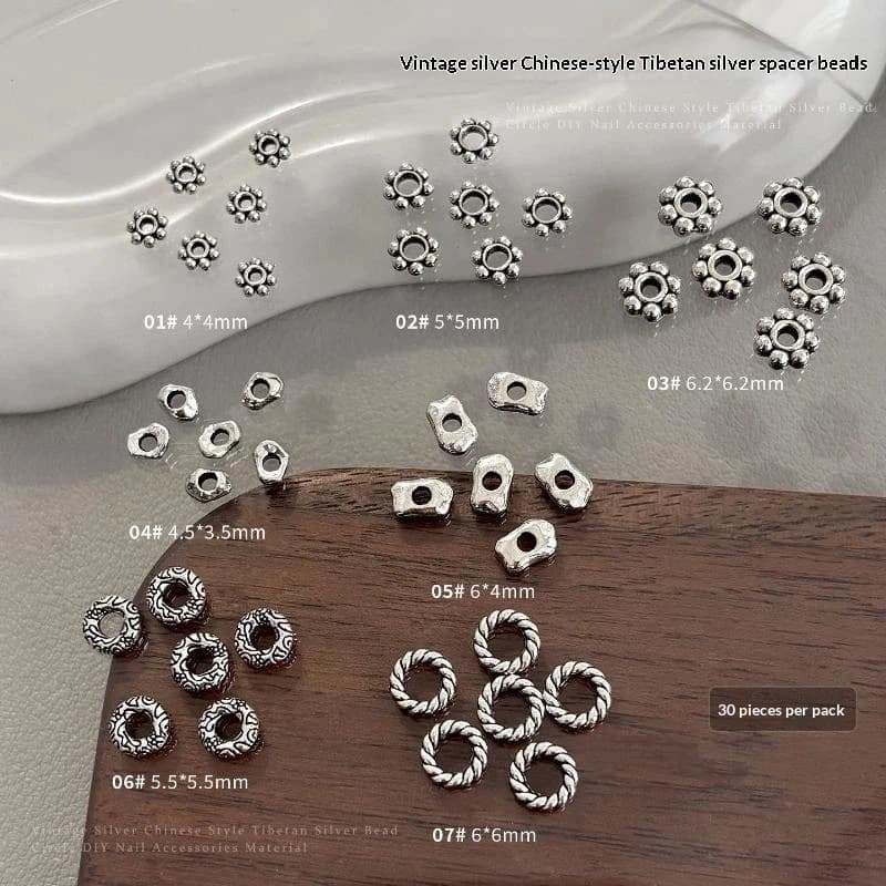 30Pcs Silver Metal Spacer Beads Jewelry Making Findings Accessories For Handmade Bracelet Necklace Craft Production