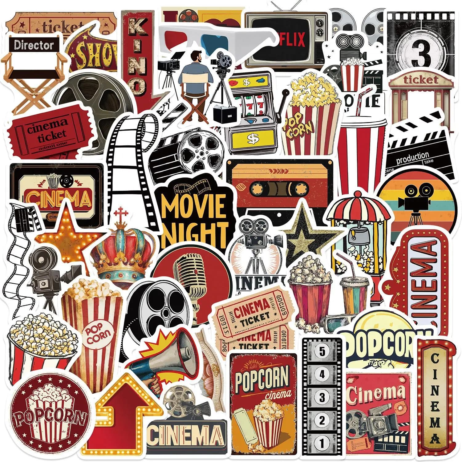 50 adesivi decorativi impermeabili con graffiti ispirati a film retrò, ideali per chitarre, quaderni, valigie e fai da te