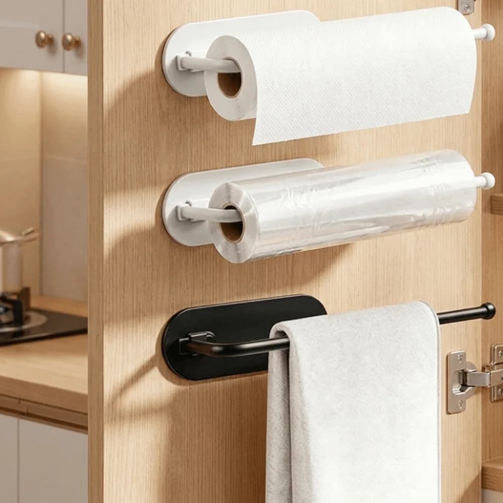 Multi-functional Plastic Roll Paper Holder Punch Free Space Saving Paper Towel Holder Wall Mounted Towel Bar Rack for Kitchen