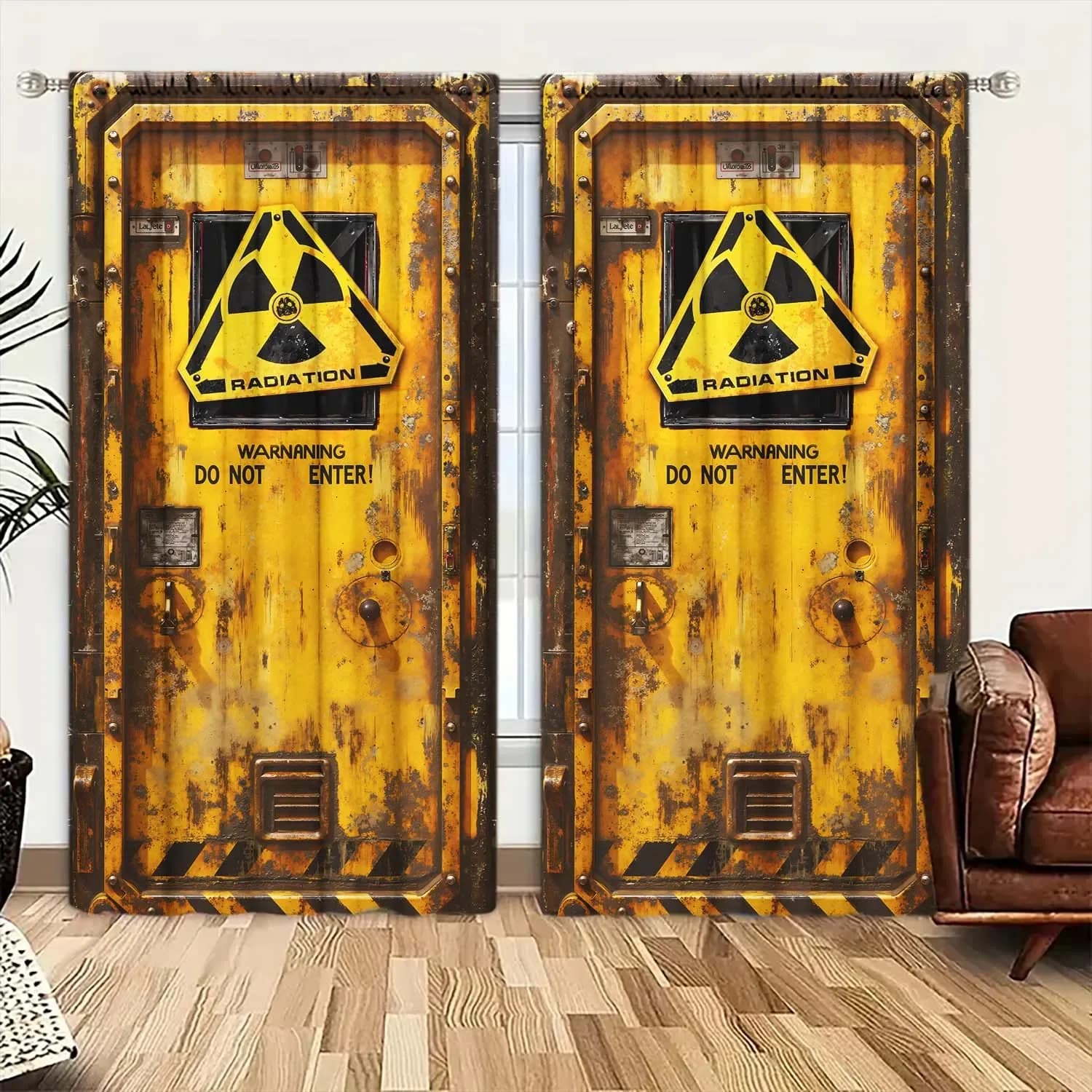 2-Panels Nuclear Radiation Warning Signs Printed Curtain - Artistic Home Decoration Curtains, All Season Decorative Curtains