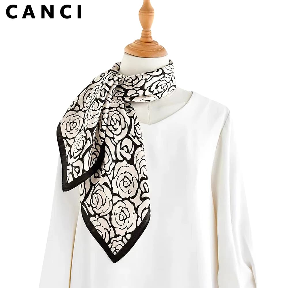 100% Pure Gelso Silk Scarf for Women, Elegant Printing, Hairband, Luxury Bandana, Female Hair Ornament, 53CM Scarf