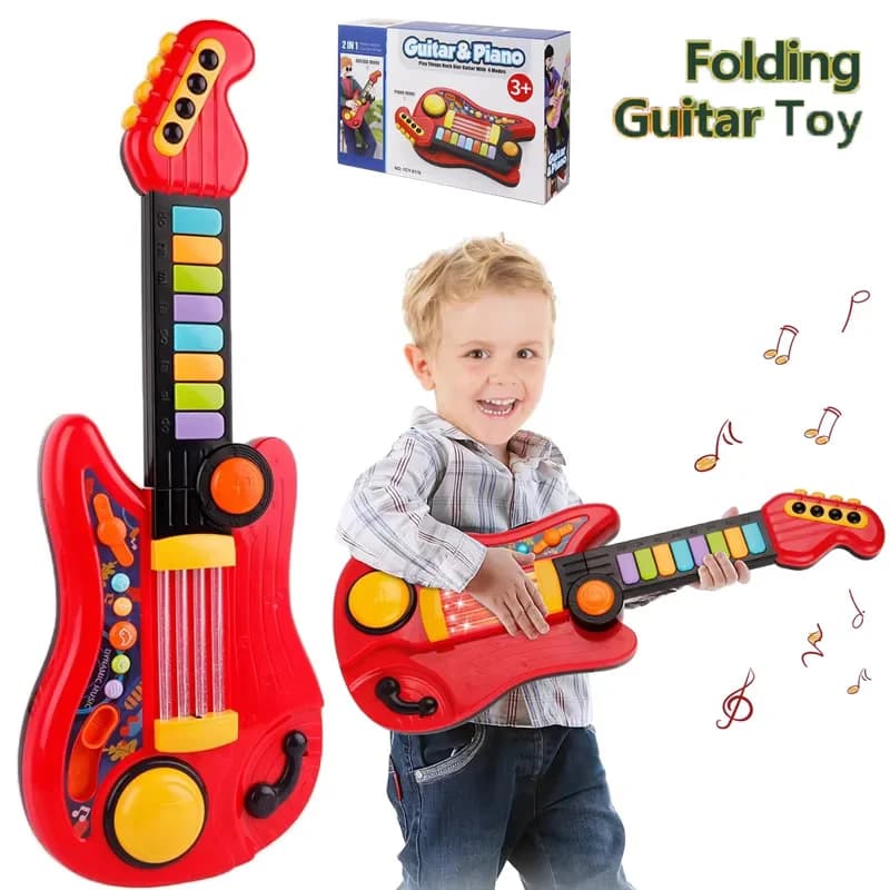 2 in 1 chitarra elettrica per bambini giocattolo pieghevole chitarra pianoforte principianti strumenti musicali prima educazione per bambini regalo/regali di Natale