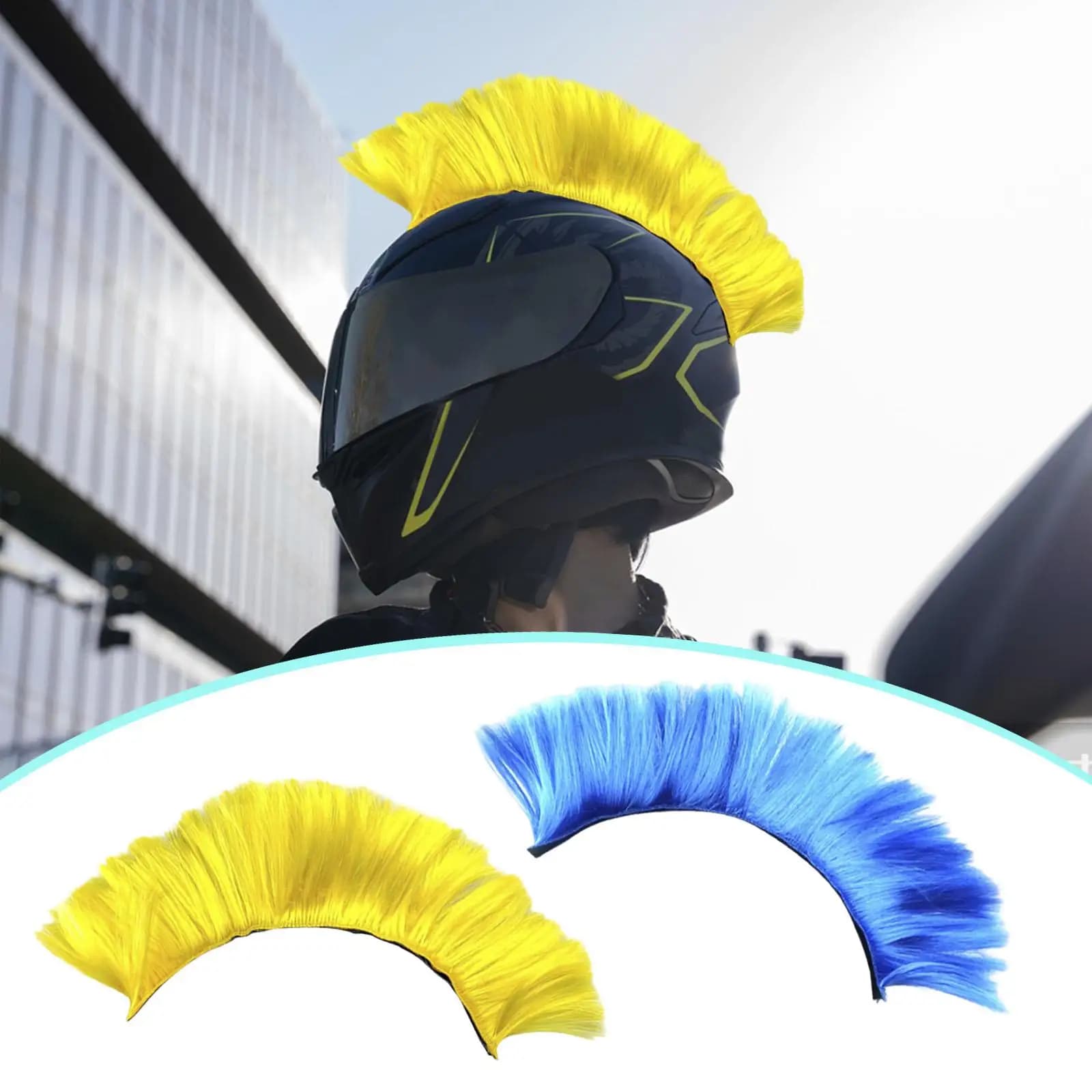 Parrucca per casco Parrucchino sintetico a cresta di gallo Accessorio per casco da motociclista Retro Punk Mohawk per festa cosplay motociclistica