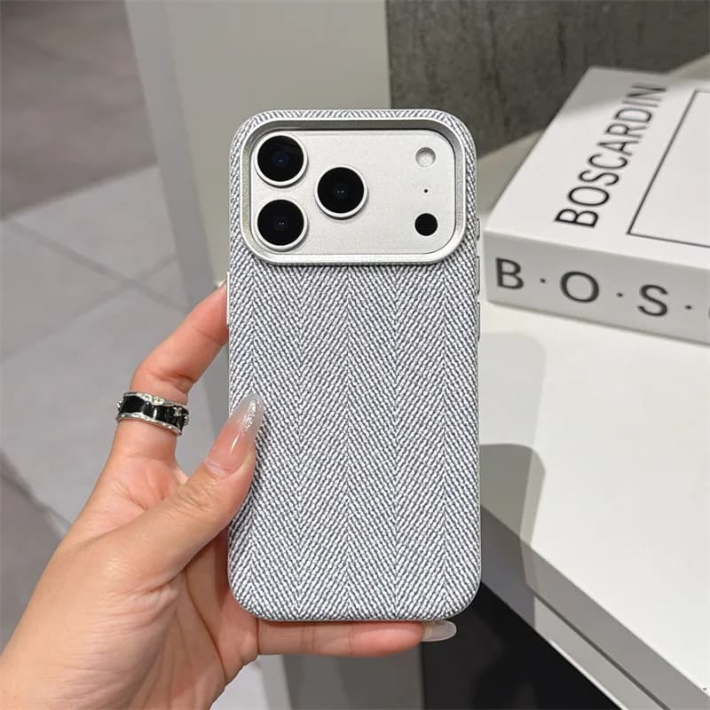 Custodia per telefono in tessuto intrecciato con texture, compatibile con MagSafe, per iPhone 17 Pro Max 15 16, con protezione lente in lega e accessori per ricarica wireless