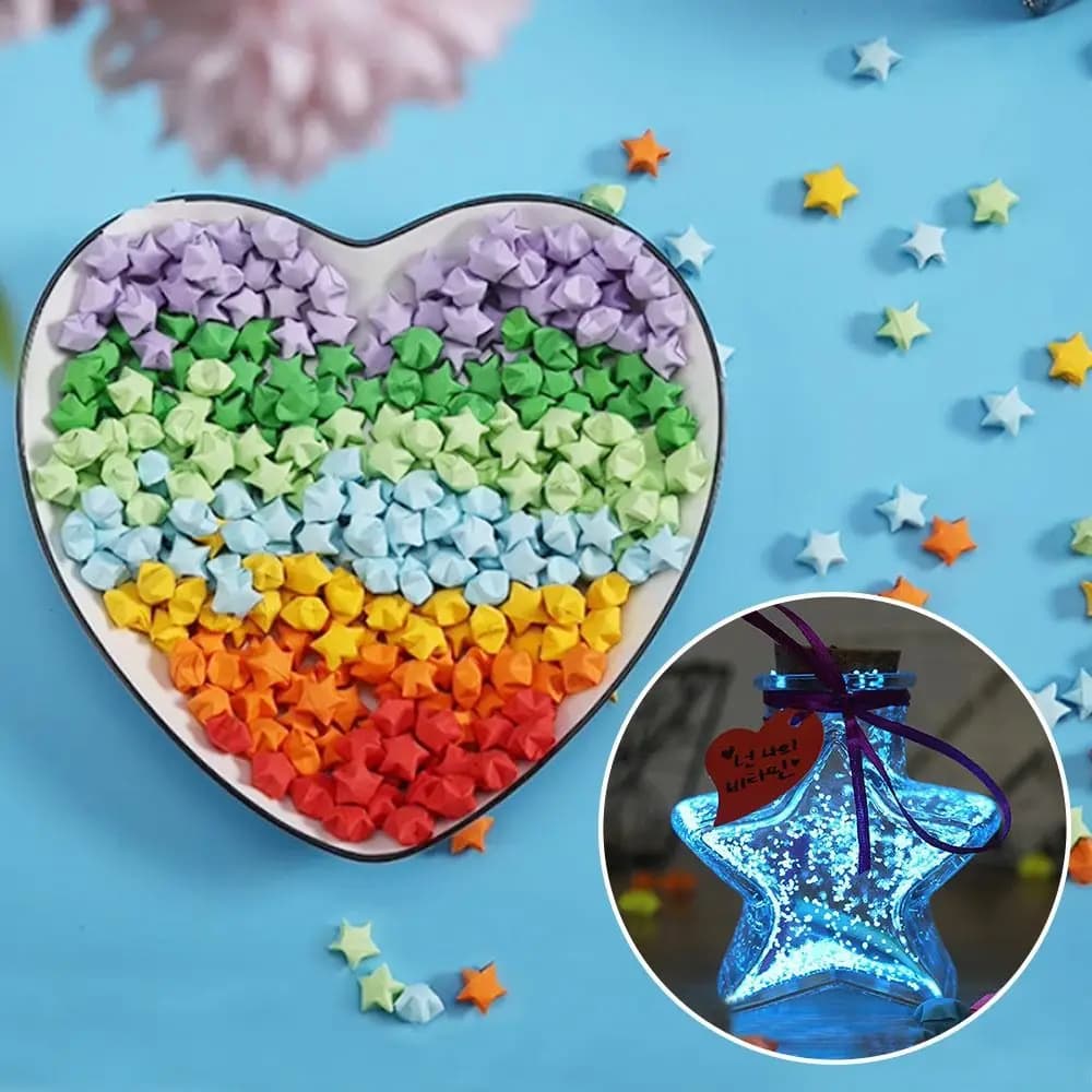 90 PCS Star Folding Paper DIY Clear Origami Stars Glass Bottle Stars Shape Craft Wishing Bottle Glass Jars for Home