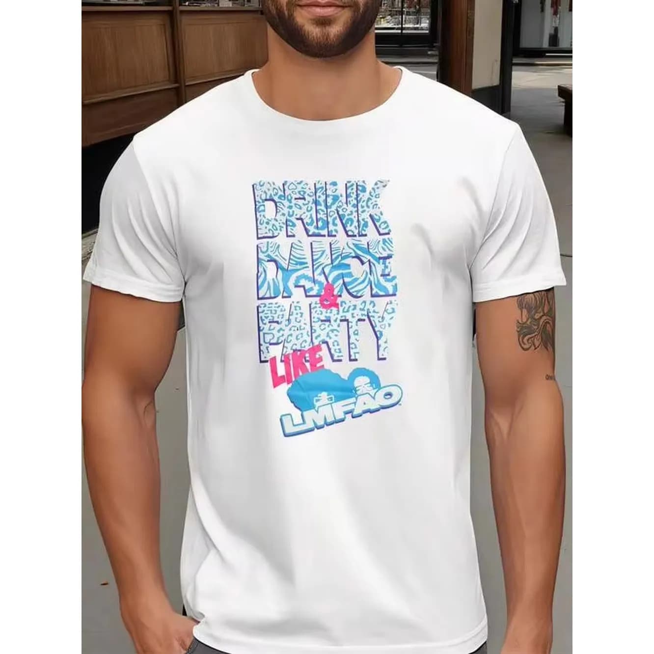 Short-Sleeve T-Shirt, Printed With The Words "DRINK DANCE & PARTY LIKE LMFAO", Everyday Casual Street Wear, Suitable For All Seasons