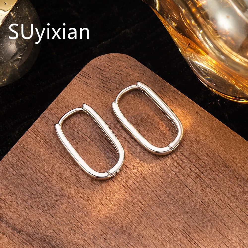 925 Sterling Silver Simple Fashion Plain Ring Geometric U-shaped Earrings Women's Jewelry Birthday Party Anniversary Gift