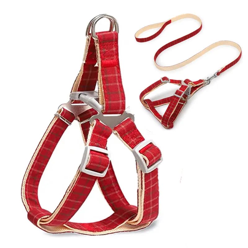 Set guinzaglio per imbracatura per cani Griglia scozzese Modello a quadri Regolabile SENZA tirare Imbracatura e guinzaglio per cani per cuccioli di gatto Piccolo cane grande