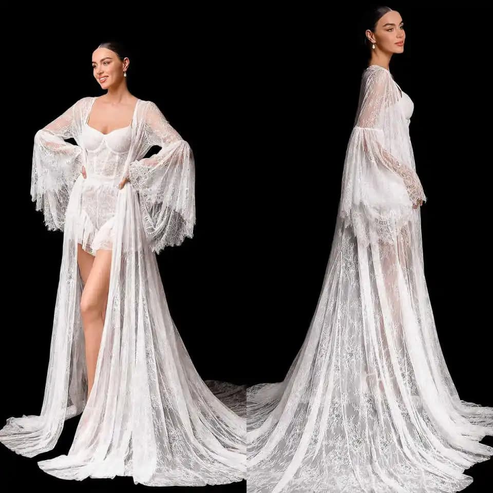 Elegant Women's Pijama Appliques Lace Dresses Bridal Bridesmaid Dress Long Wedding Dress Bathrobe Strong Sizes Custom