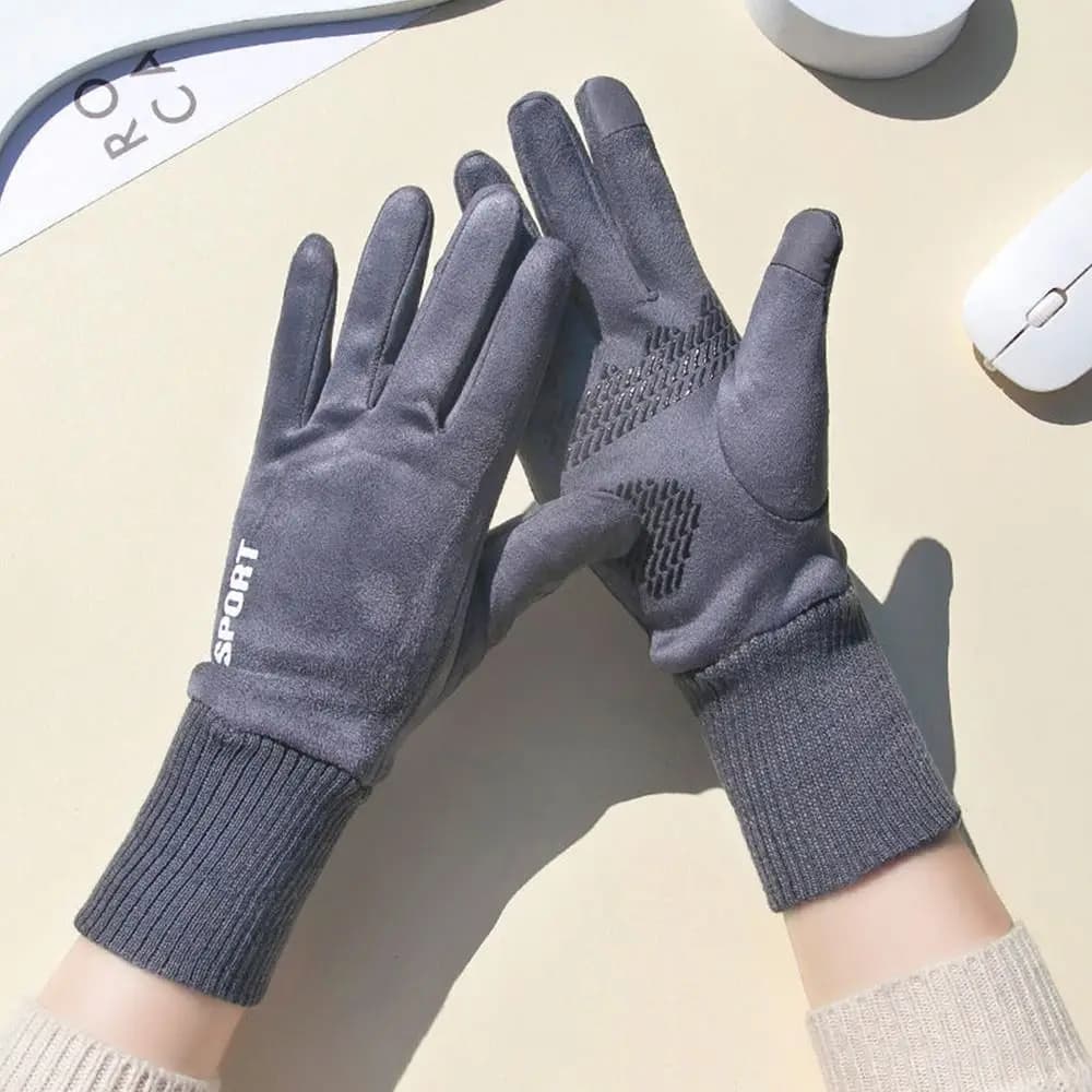 Guanti da ciclismo con fodera in pile Guanti invernali spessi a prova di freddo Guanti touchscreen in pelle scamosciata antivento Motocicletta