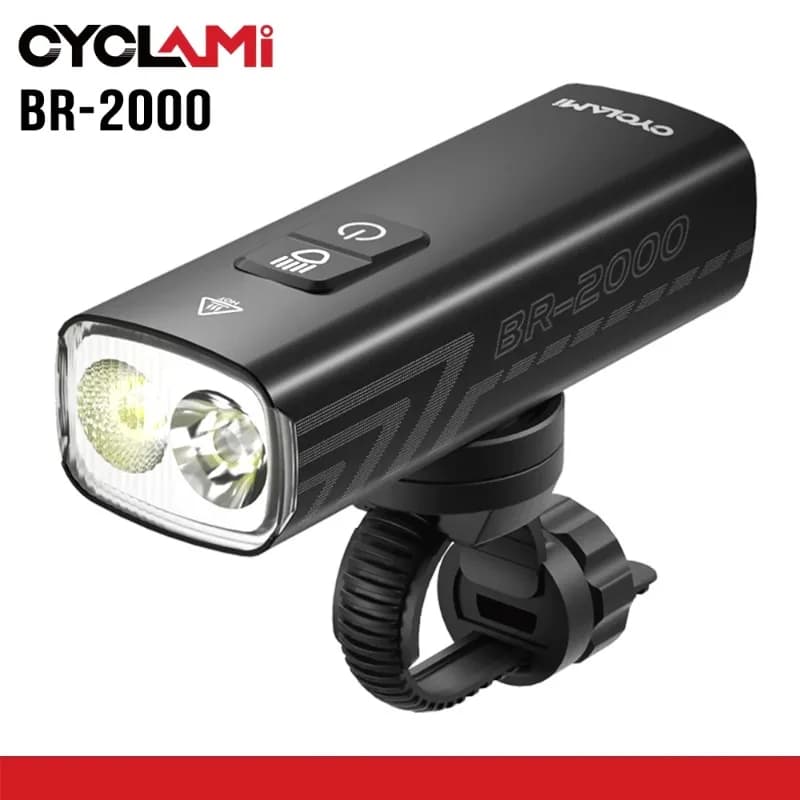 Faro per Bicicletta CYCLAMI 2000 Lumen, Torcia da Manubrio Tipo-C, Luce Anteriore MTB e Strada BR2000 in Lega di Alluminio