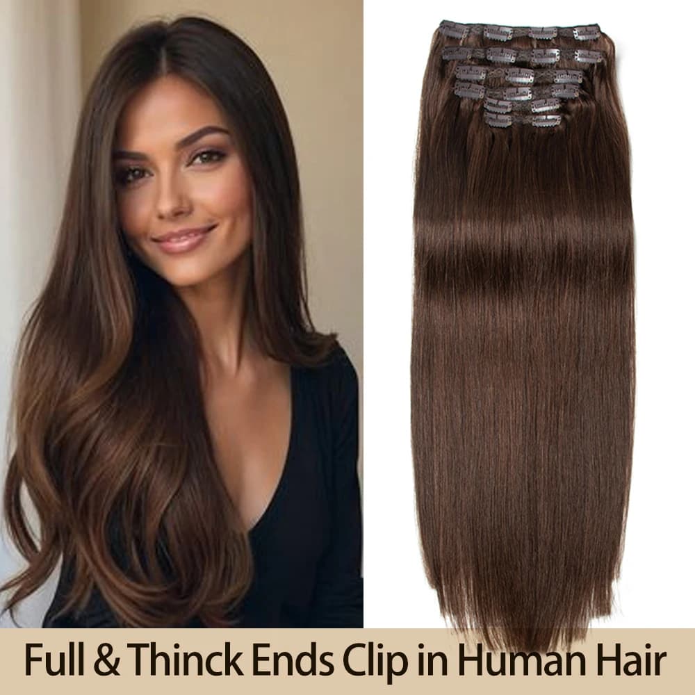 Full Head 24inch 240g Clip in Hair Extension Human Hair Machine Remy Real Natural Hair Extensions Thinck End Hair Clips 6PCS