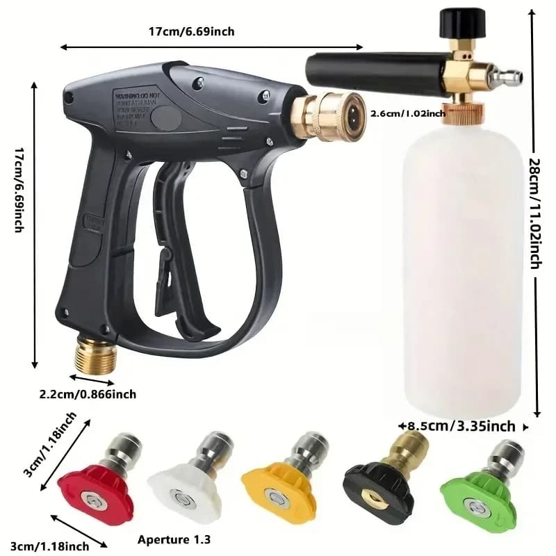 3000 PSI High Pressure Cleaning Water Gun - M22-14 Pipe Interface and 1/4 Inch Quick Connection for Car, Patio, Garden