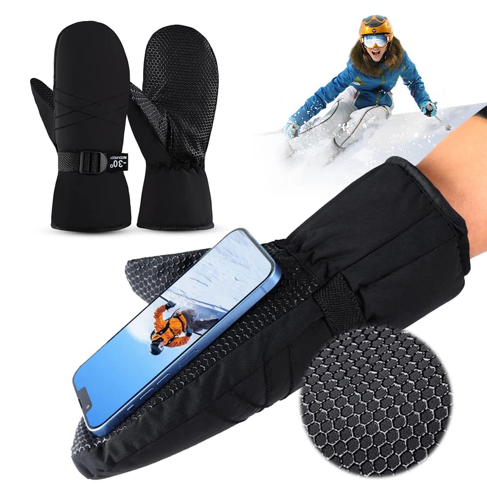 5-1Pairs Ski Mittens Waterproof Snow Gloves Windproof Winter Gloves Thermal Cycling Gloves Cold Weather Gloves for Men and Women
