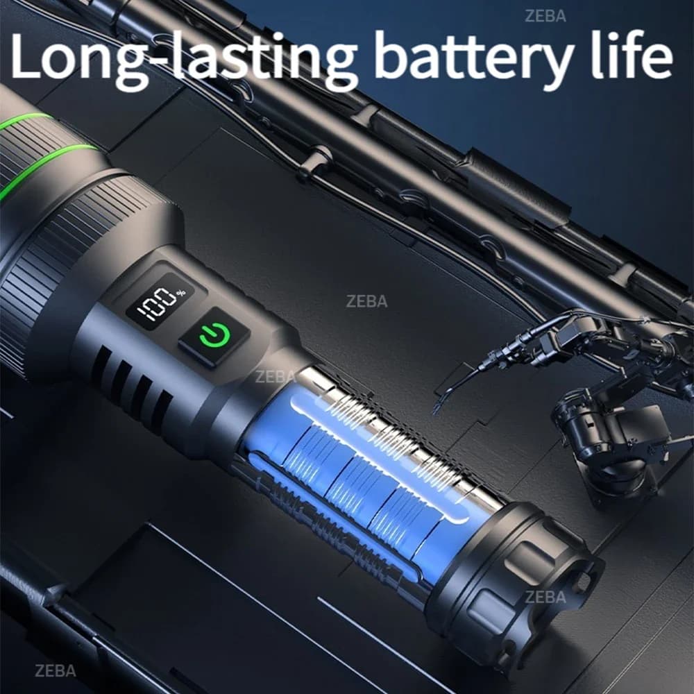 Torcia Tattica ad Alta Potenza 2026, Torcia LED Più Potente, Lanterna Zoomabile a Lunga Gittata per Campeggio e Attività all'Aperto, Batteria 26650 Integrata