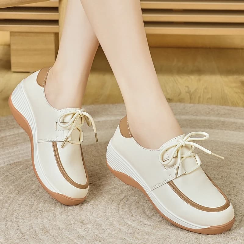 Scarpe Casual Versatili da Donna per Tutte le Stagioni, con Lacci e Zeppa, Suola Spessa, Antiscivolo, Tacco Alto 6 cm, Scarpe Texturizzate