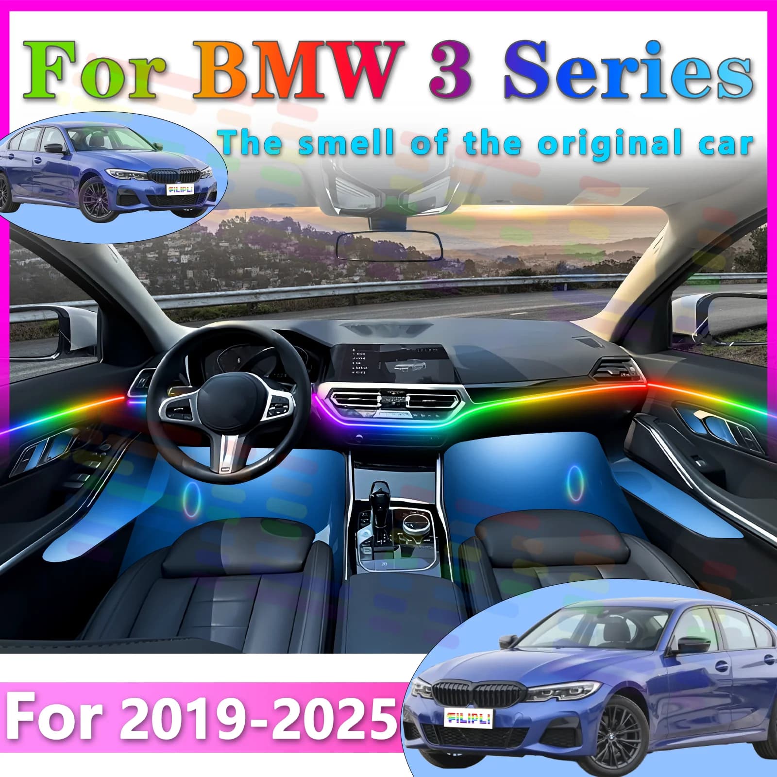 Per BMW 3ser G20 Strisce ambientali interne per auto PMMA nascosta di lusso RGB Symphony LED prismatico Gleam abilitato da APP