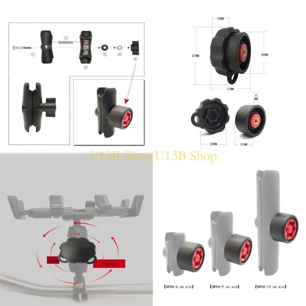 U13B Mixed Anti Theft Pin-Lock Security Knob for Key Knob for 1 Inch Diameter Size Arm Socket for Motorcycle Car Phone Holder