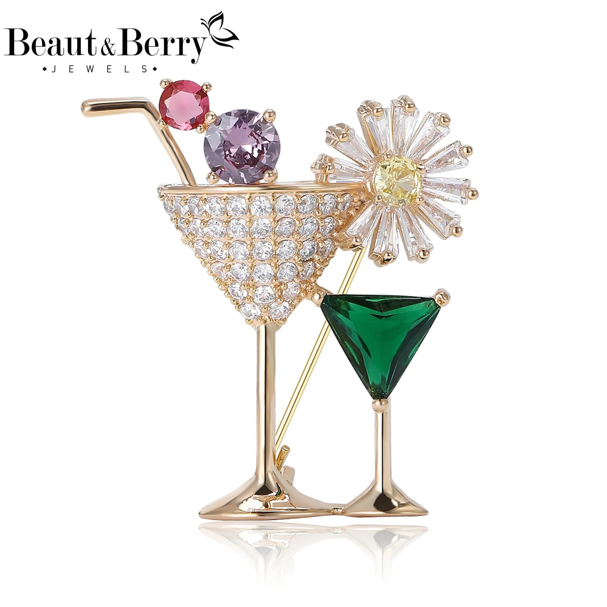 Beaut&Berry placcato oro 14k rame zirconi spille per bicchiere di vino per donne spille fini amici regali per feste accessori per gioielli