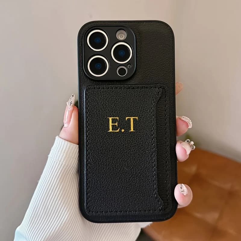 Leather card case with custom name retro for iPhone 16 15 14 13 12 11 Pro Max Xs Max 7/8 Anti-shock wallet case