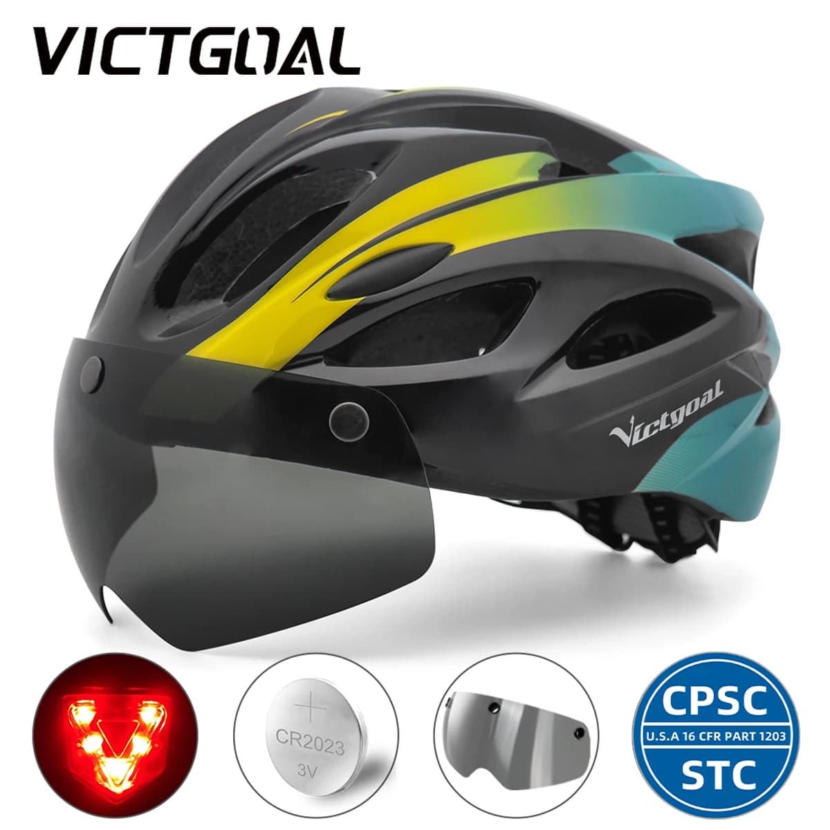 VICTGOAL Adult Bike Helmet LED Glasses Back Light Man Woman Cycling Helmet Road Bike Helmet MTB E-Bike Cap Scotter Copricapo