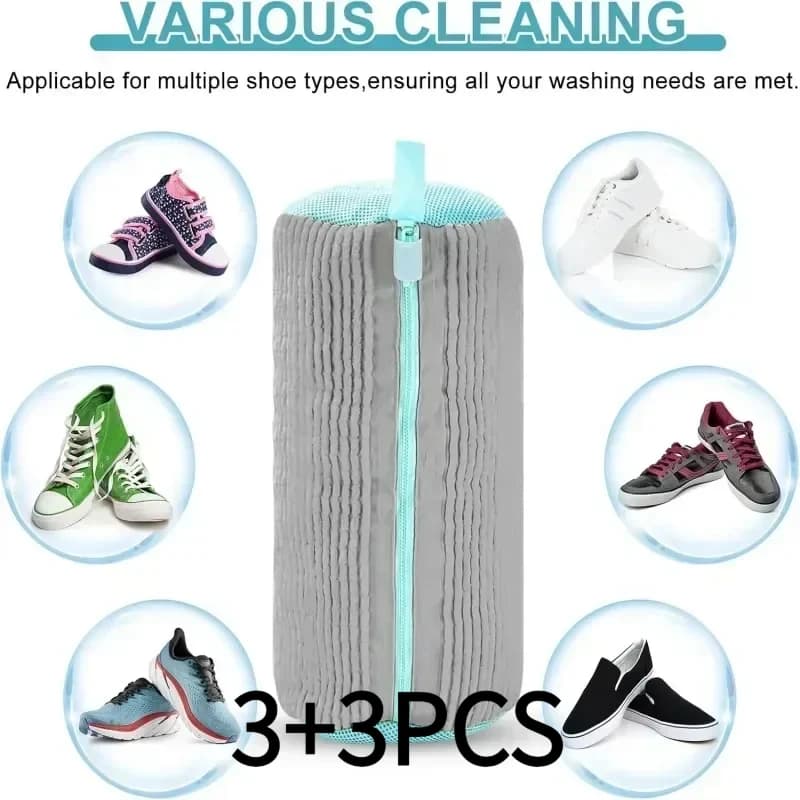 Set di 6 Sacchetti per Lavaggio Scarpe con Spazzola, Resistenti per Lavatrice, Protezione per Sneakers e Scarpe Casual