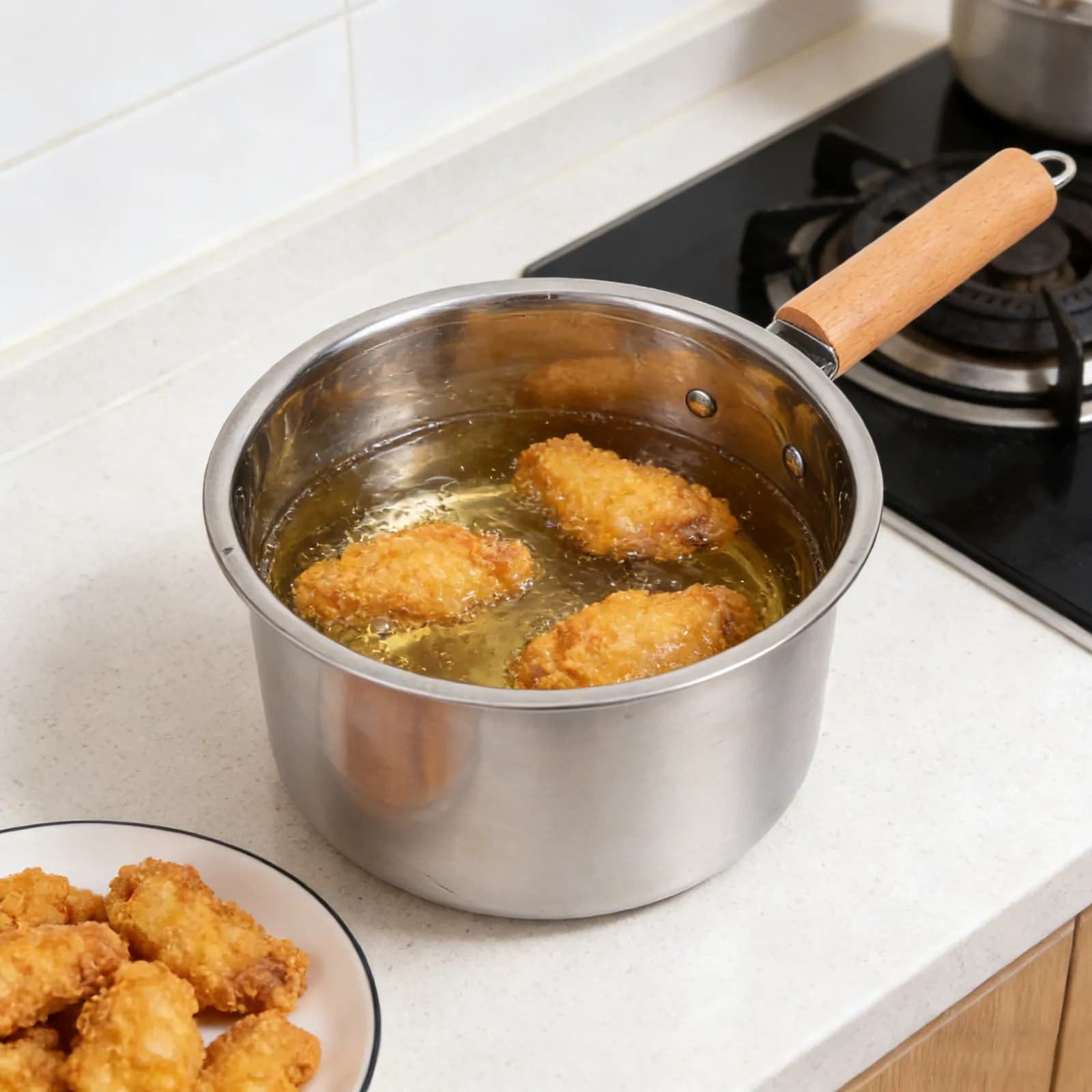 Oil Fryer Set with Rapid Heating, Small Frying Pot, Stainless Steel Basket, Deep Round Fryer with Home Kitchen Handle