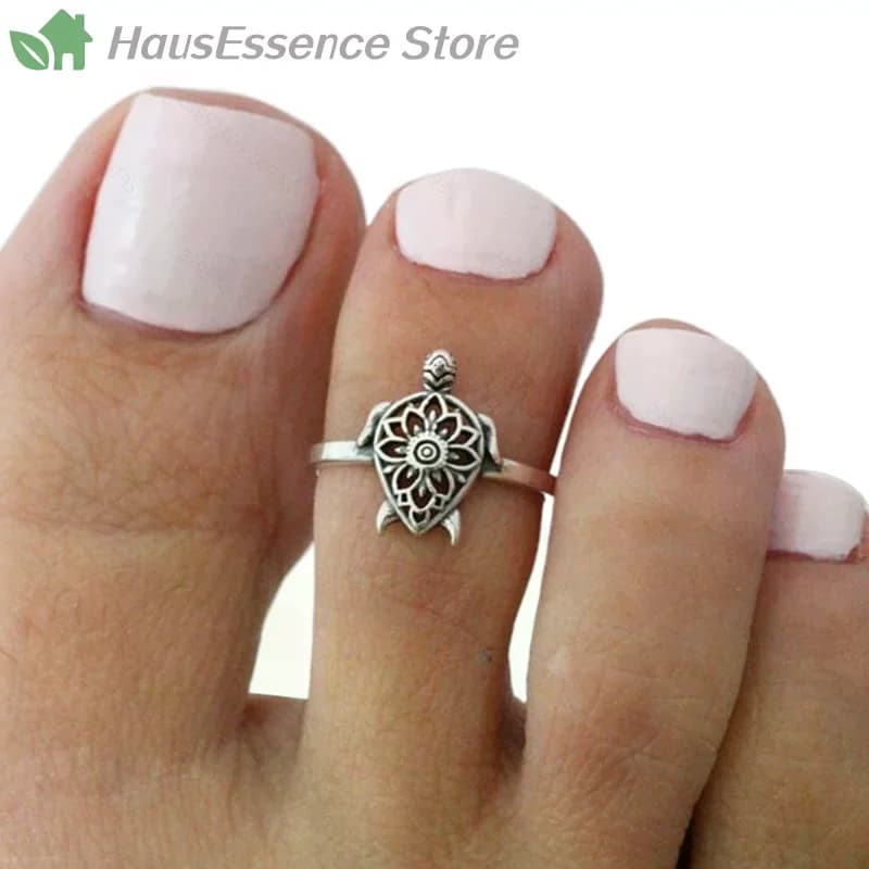 ※Sea Turtles Fully Adjustable Open Foot Rings For Women Bohemian Style Beach Stylish Look Toe Wear Jewelry Decor