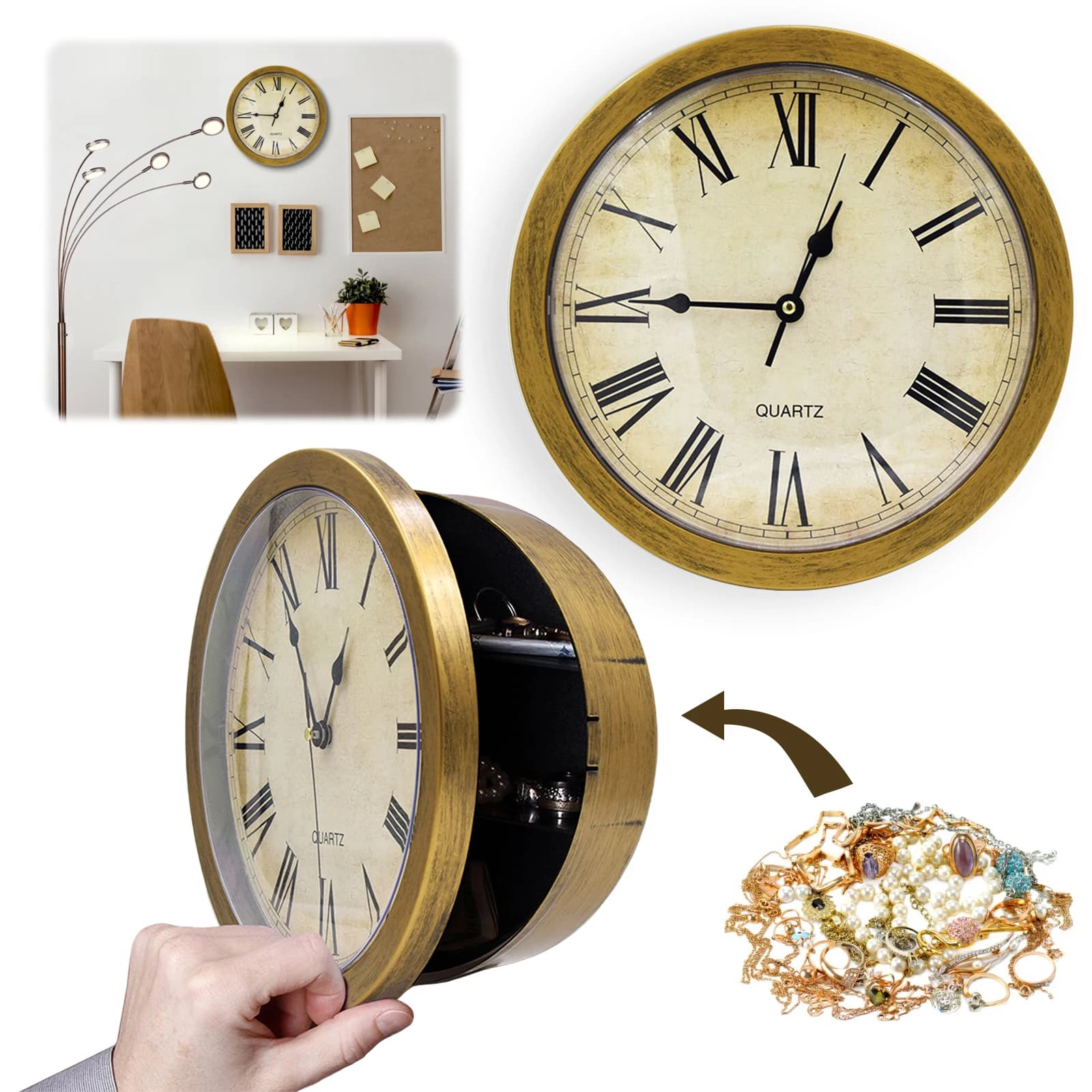 Wall clock with hidden safe 10 inch vintage furniture watch Diversion Safe Creative wall clock Safe hidden safe for living room furniture