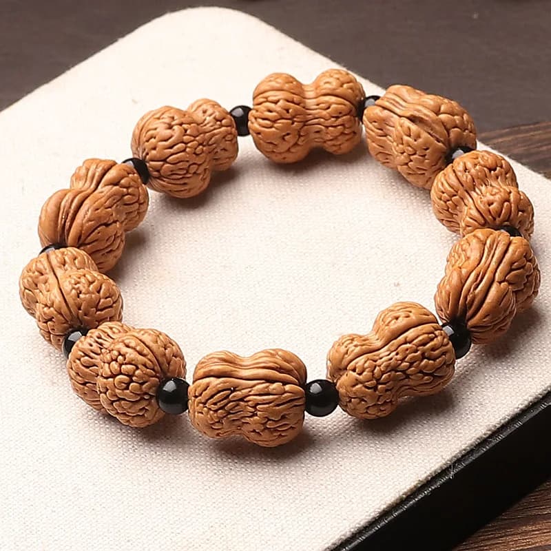 Bracciale con perle di preghiera Wenwan a forma di zucca, in puro legno naturale selvatico con motivo a cuscino di pesca, per indossare e giocare, ideale come regalo