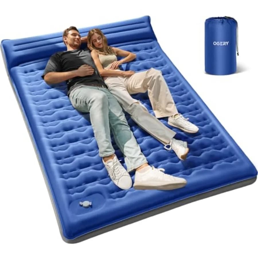 6 Extra-Thick Reinforced Camping Sleeping Pad with Pillows Built-in Foot Pump Ultralight Self-Inflating Air Mattress Mat for Te