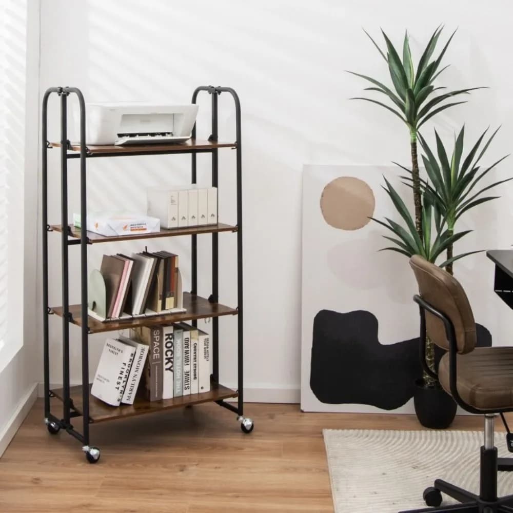 Carrello Pieghevole a 4 Ripiani con Ruote, Organizzatore per Cucina, Scaffale Portaoggetti a 4 Ruote