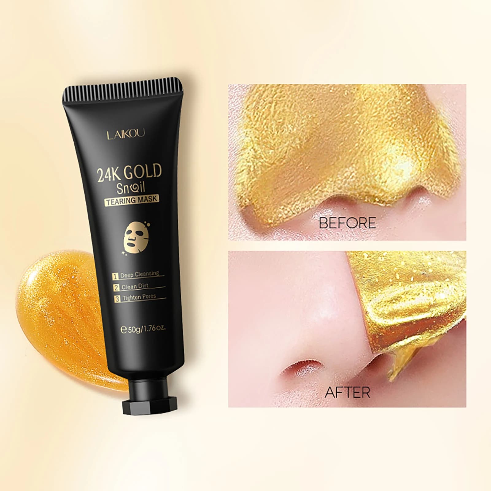Maschera Viso Peeling Sakura Oro 24K Antirughe Sbiancante Rimozione Punti Neri Maschera Peel-Off per la Cura della Pelle