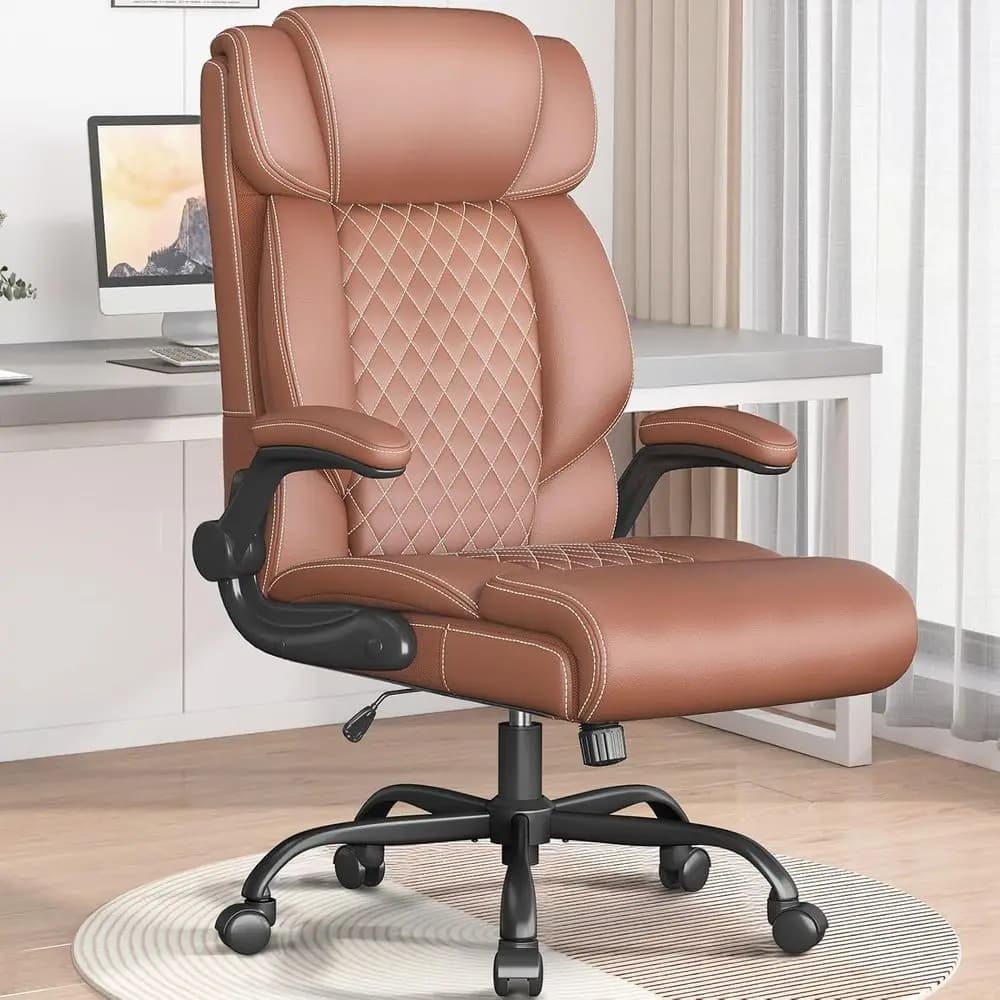 Oice Chair-Executive High Back Breathable Comy Desk Chair with lip-up Armrests Lumbar Support-Ergonomic Leather Rolling Swivel C