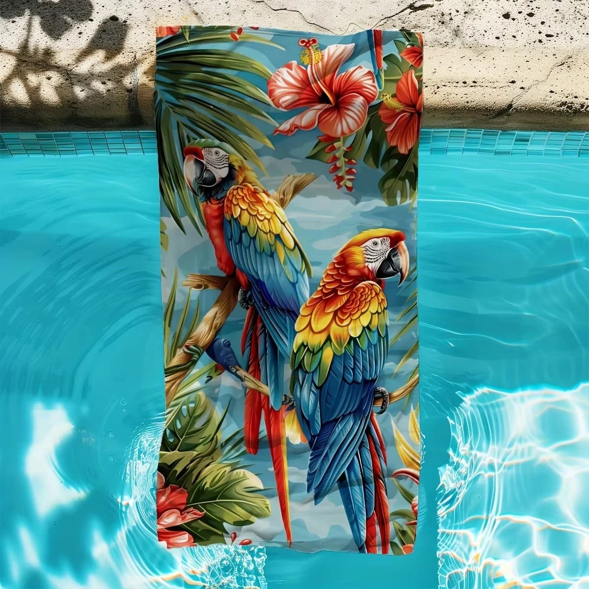 Telo Mare Pappagallo Tropicale Stampa Piatta Colorata Macaw Ibisco in Microfibra Anti-Sabbia Asciugatura Rapida per Piscina Estiva e Viaggi