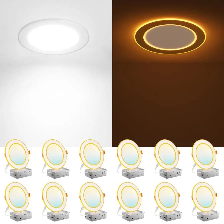 Pack of 12 LED Downlights from 6 Inch 5CCT with Double Ring Night Light, Ultra Subtle Light Selectable 2700-5000K, 1
