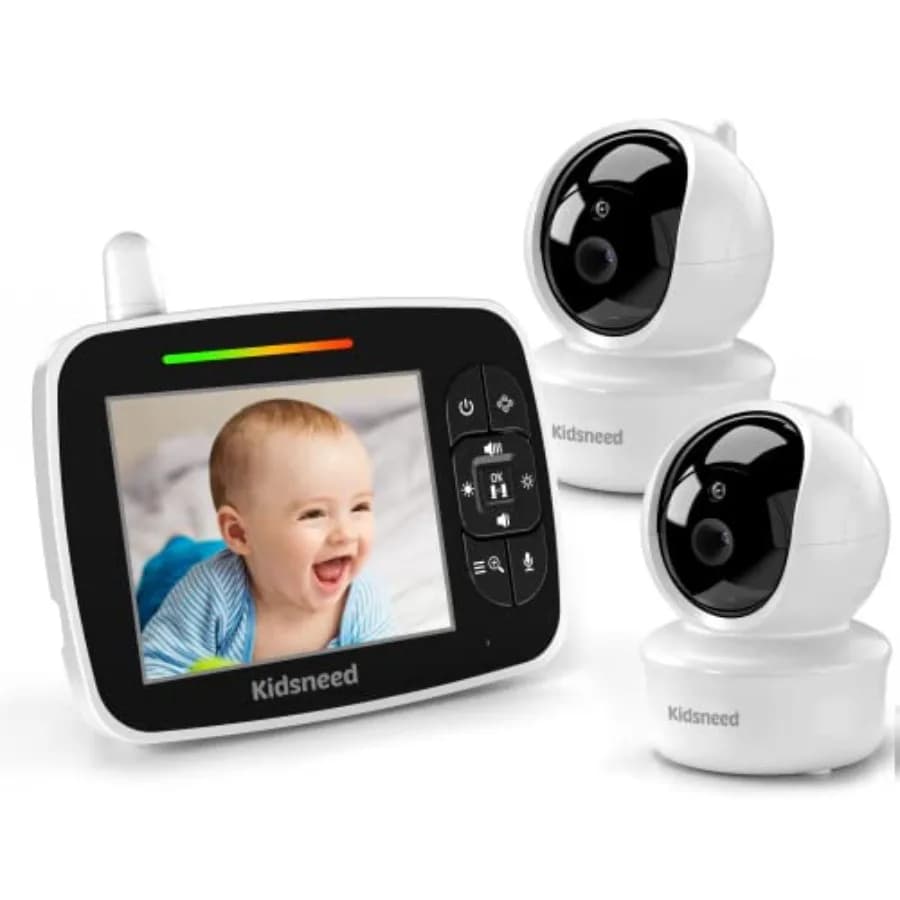 Monitor per bambini con 2 telecamere - Monitor video da 3,5 pollici con telecomando PanTiltZoom, audio bidirezionale, visione notturna e ninne nanne