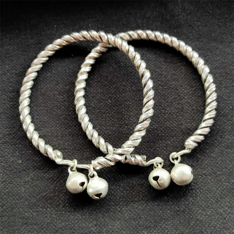 Hot Selling Natural Hand-carved Tibetan Silver Bells Bangle Fashion Jewelry Bracelet Accessories Men Women Luck Gifts1