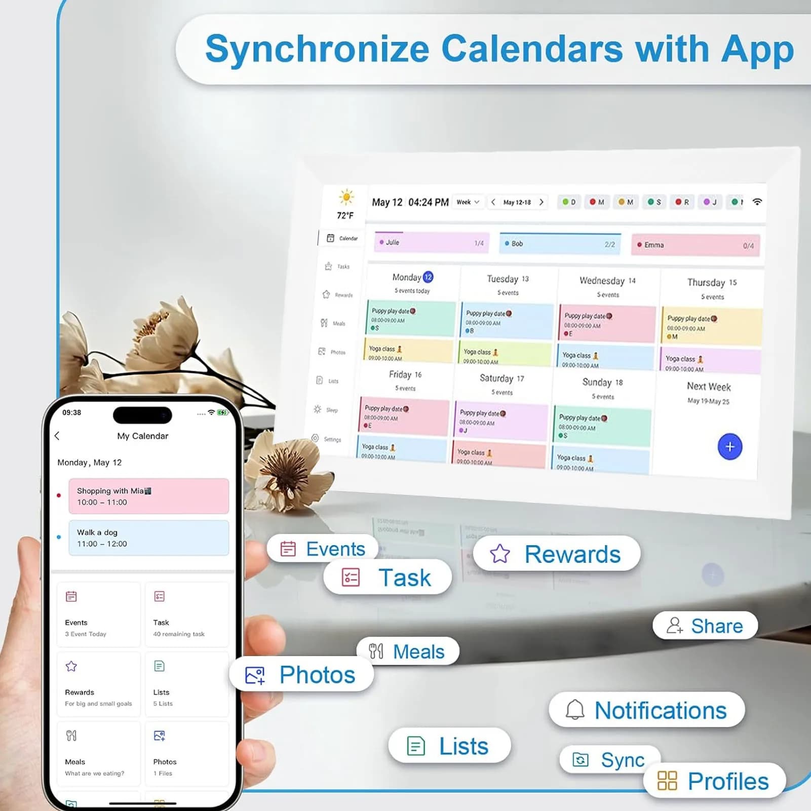 Calendario Digitale WiFi Smart con Tabella delle Attività, Display Touchscreen Interattivo da 15,6 Pollici, Controllo tramite APP, Pianificatore da Parete, Calendario Elettronico