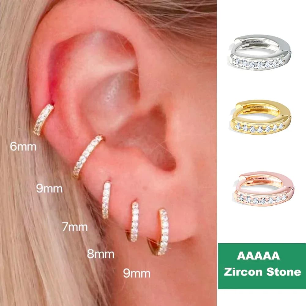 2/6PCS Minimalist Stainless Steel 316L Crystal Zirconia Small Cartilage Elica Trago Hair penetrating for women