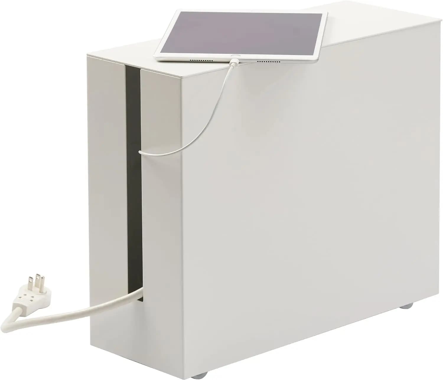 Mobile Cable Management Box Rolling Router Storage Shelf Steel Power Strip Surge Protector Organizer Rack Stand For Home Office Bedroom Desk Cable Hiding System White